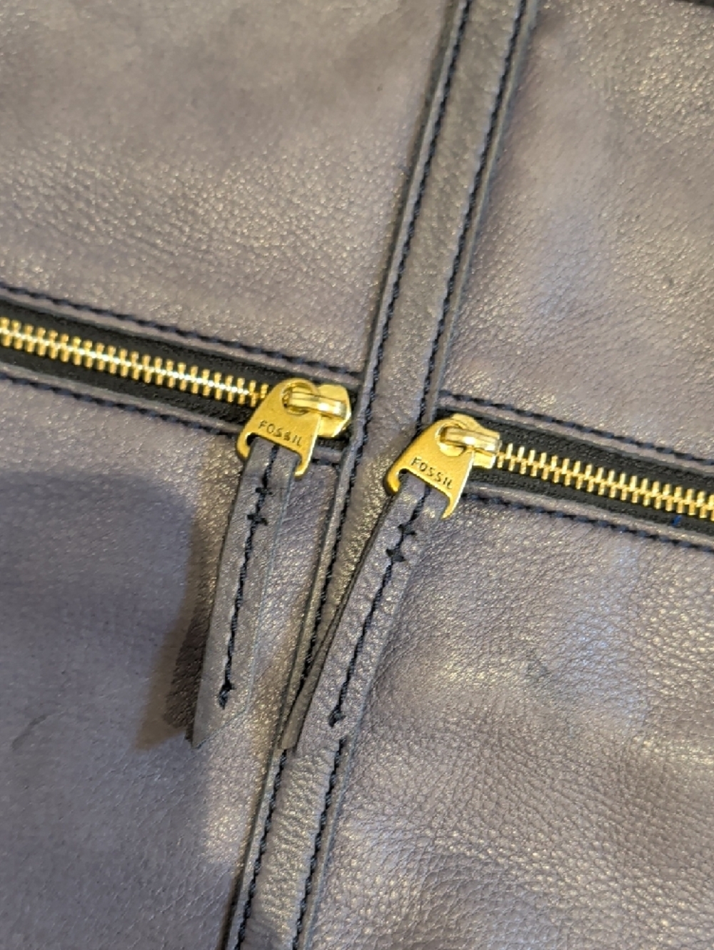 Fossil Navy Leather Crossbody with Gold Hardware - Picture 2 of 5